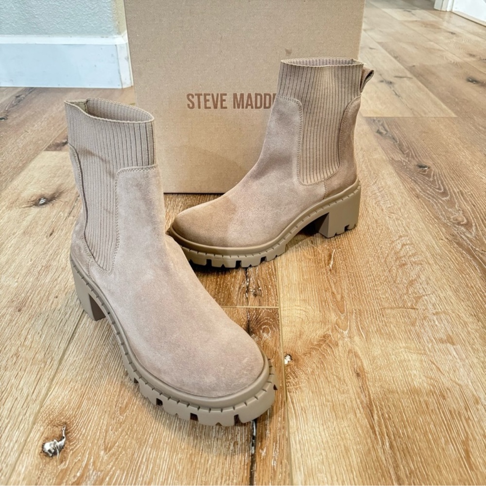 Steve Madden suede leather lug sole bootie boots